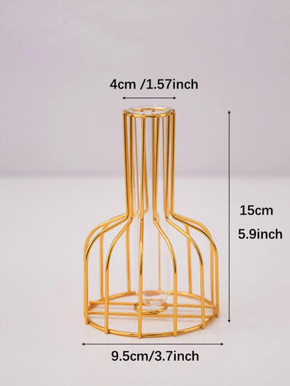 1 set of gold wrought iron metal vase hydroponic container test tube vase living room illustration decoration