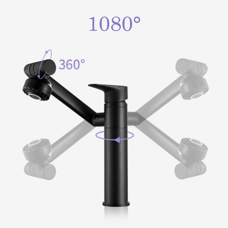 Grifo giratorio de 1080 ° para lavabo de baño, mezclador montado en cubierta, grifo de agua a prueba de salpicaduras, aireadores de cabezal de ducha, grifería de plomería para Baño