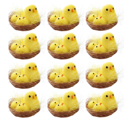 12/24/36PCS Simulation Easter Chick Yellow Mini Lovely Artificial Plush Chicken Easter Gift Children Kids Toy Home Decoration