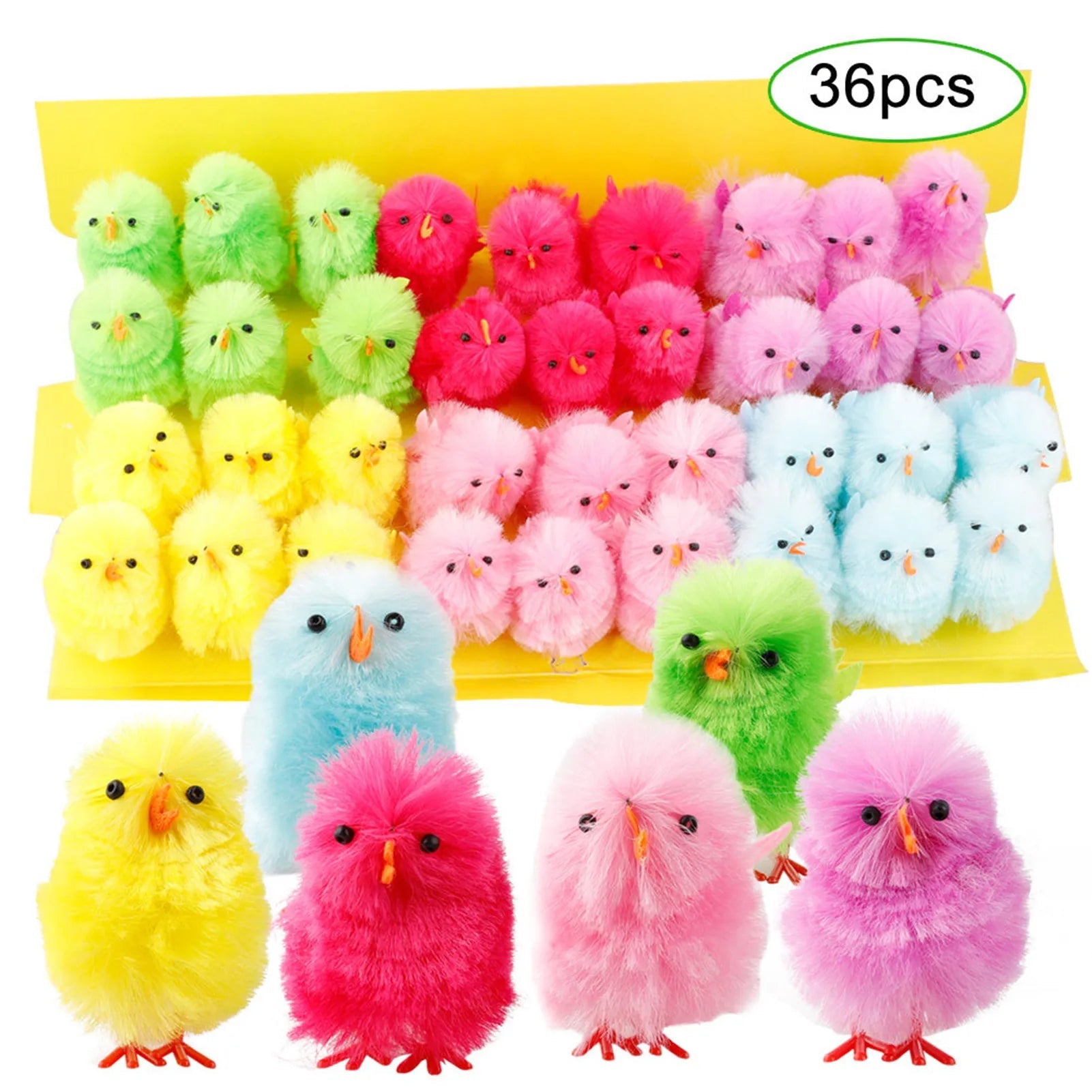 12/24/36PCS Simulation Easter Chick Yellow Mini Lovely Artificial Plush Chicken Easter Gift Children Kids Toy Home Decoration