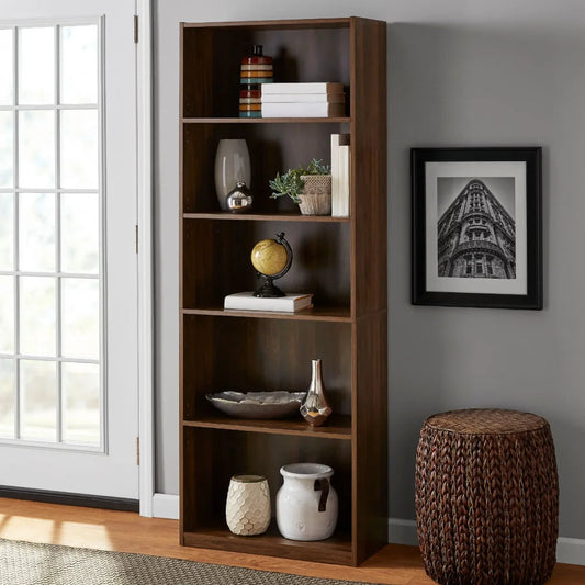 2023 Mainstays 5-Shelf Bookcase with Adjustable Shelves, Rustic Oak