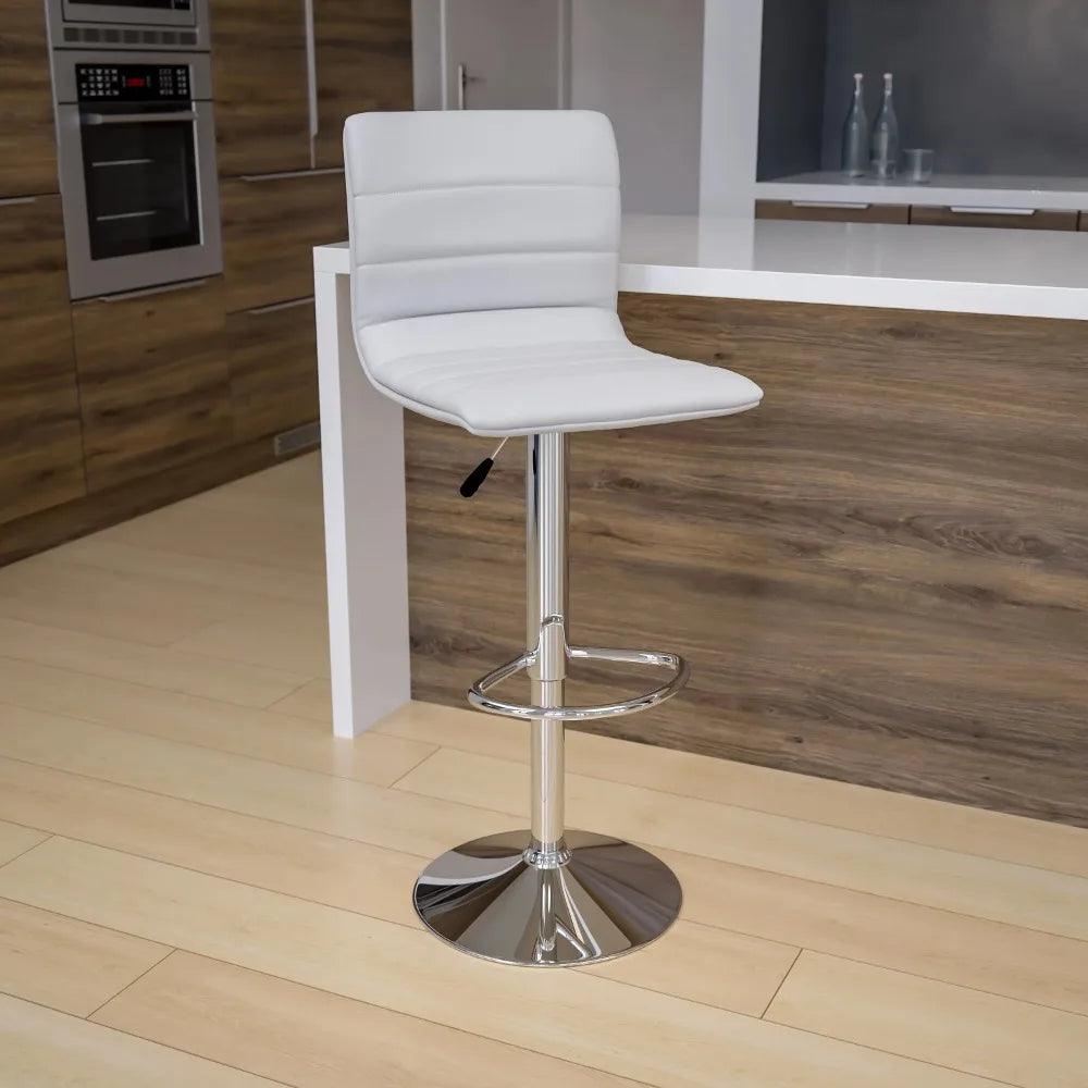 2023 New Modern Gray Vinyl Adjustable Bar Stool with Back, Counter Height Swivel Stool