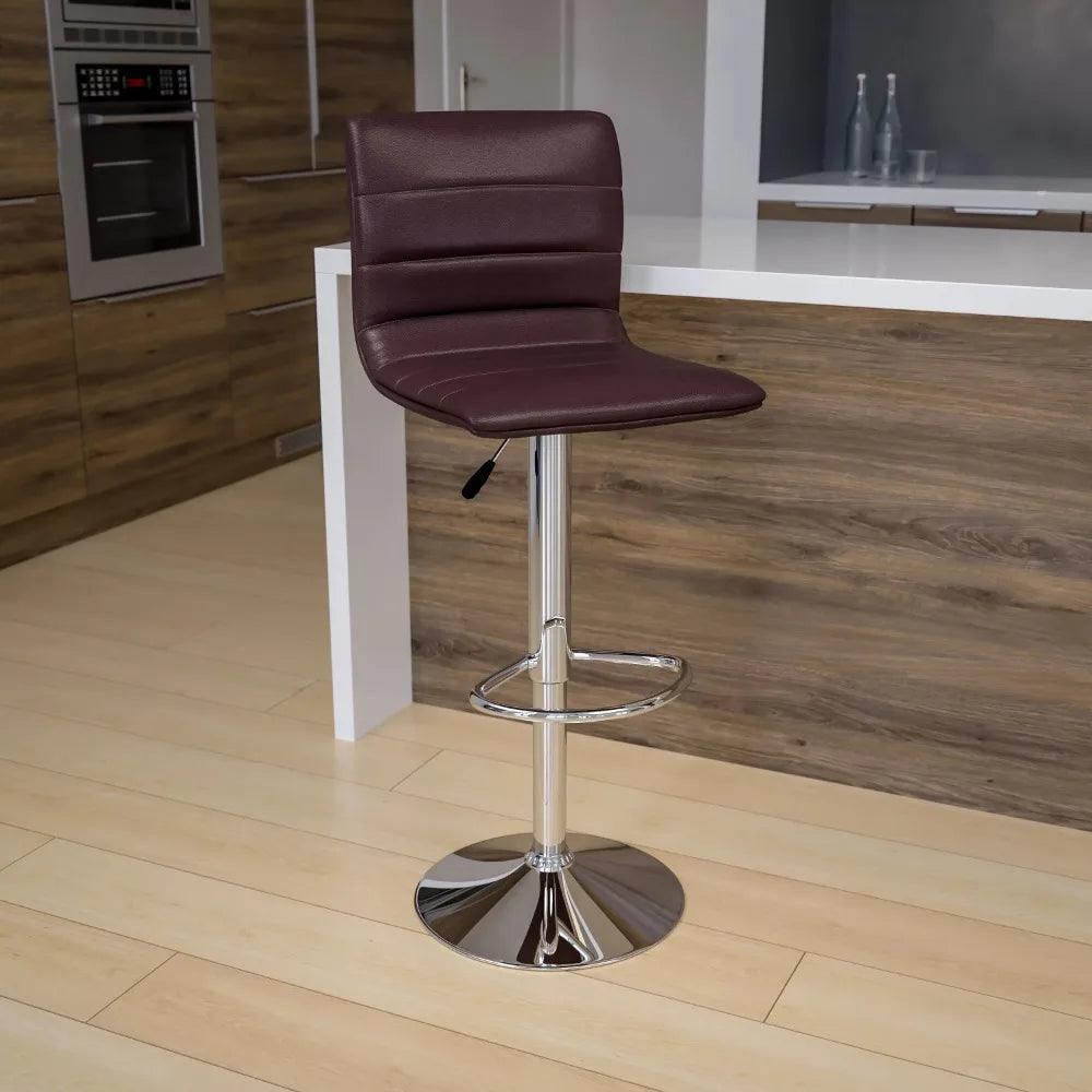 2023 New Modern Gray Vinyl Adjustable Bar Stool with Back, Counter Height Swivel Stool