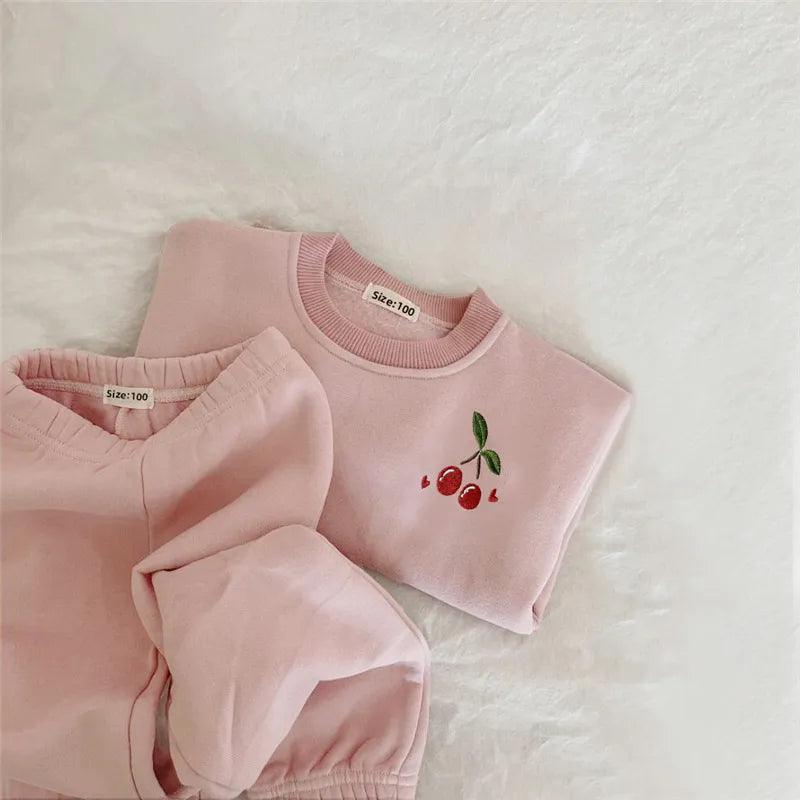 2Pcs Autumn Winter Baby Girl Boy Clothes Set Embroidery Thicken Fleece Warm Sweatshirt Pant Boy Tracksuit Toddler Clothes Outfit