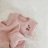 2Pcs Autumn Winter Baby Girl Boy Clothes Set Embroidery Thicken Fleece Warm Sweatshirt Pant Boy Tracksuit Toddler Clothes Outfit