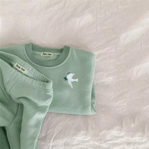 2Pcs Autumn Winter Baby Girl Boy Clothes Set Embroidery Thicken Fleece Warm Sweatshirt Pant Boy Tracksuit Toddler Clothes Outfit