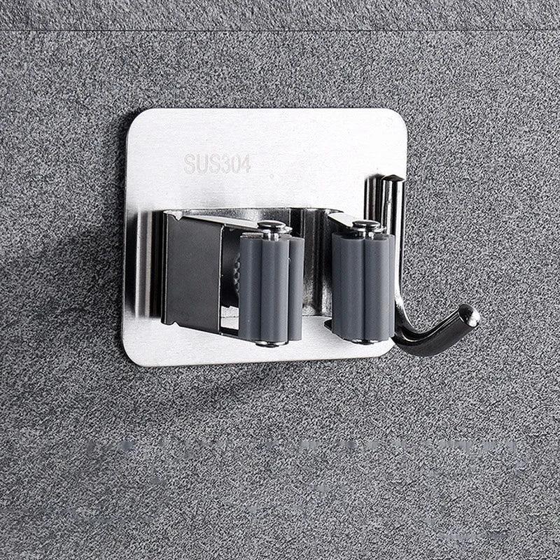 304 Stainless Steel Mop Holder Wall Mounted Self-Adhesive Kitchen Bathroom Waterproof Multi-Purpose Broom Hanger Strong Hook