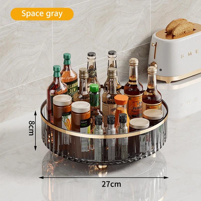 360 Rotating Tray Spice Rack Pantry Cabinet Turntable With Base Storage Bin Kitchen Organizer For Seasoning Cosmetic Storage Box