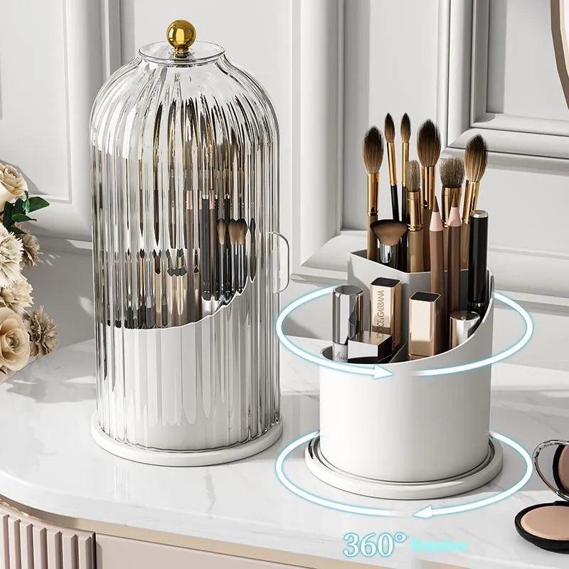 360° Rotating Makeup Brush Holder Desktop Makeup Organizer Cosmetic Storage Box Lipstick Eyebrow Pencil Holder Jewelry Container