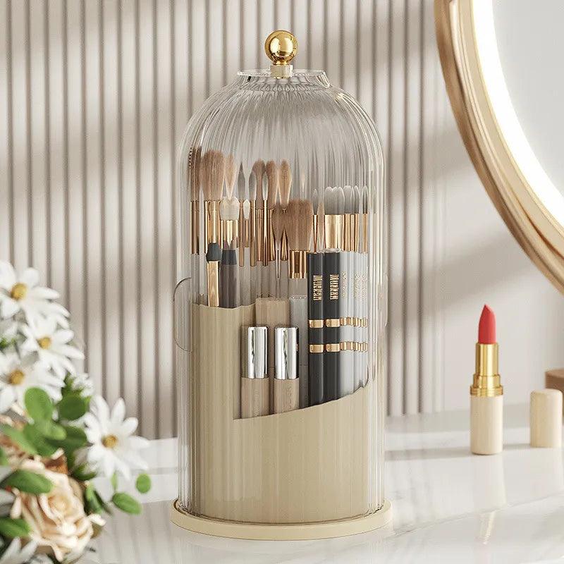 360° Rotating Makeup Brush Holder With Lid Luxury Cosmetic Organizer Lipstick Eyebrow Pencil Holder Eye Shadow Storage Box