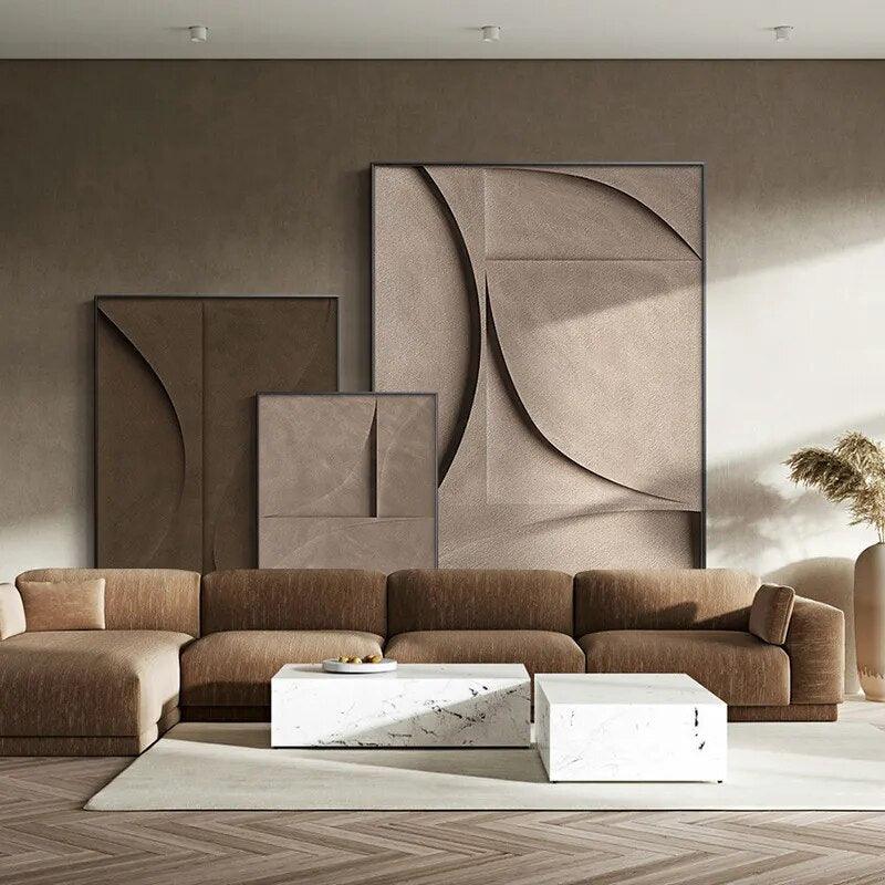 3D Effect Abstract Wall Art Poster Geometric Wabi Sabi Modern Home Salon Decor Canvas Painting Brown Pictures Interior Room