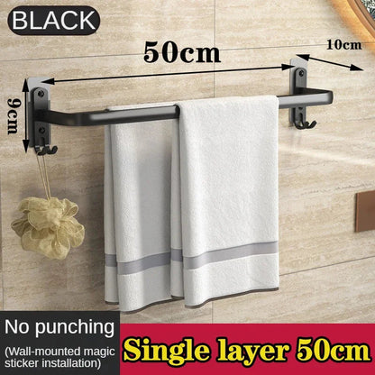 40/50/60CM No Drilling Towel Rack Movable Holder With Hook Wall Mount Shelf Aluminum Shower Hanger Rail Bathroom Accessories