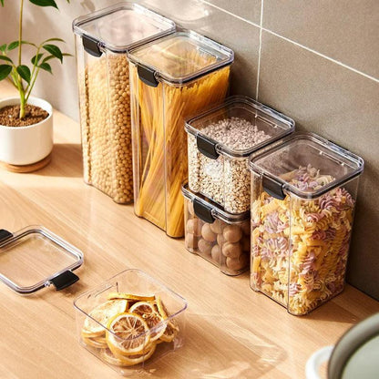 5Pcs Sealed Jars Kitchen Grain Storage Organizer Large Tank Plastic Moisture-proof Storage Box Household Seasoning Jars Set