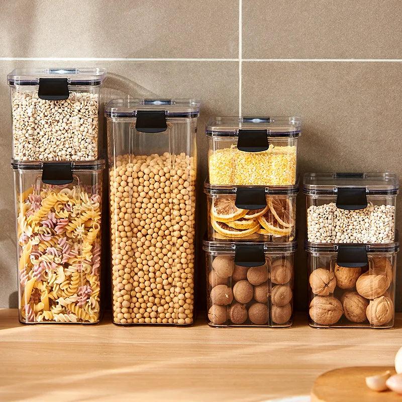 5Pcs Sealed Jars Kitchen Grain Storage Organizer Large Tank Plastic Moisture-proof Storage Box Household Seasoning Jars Set