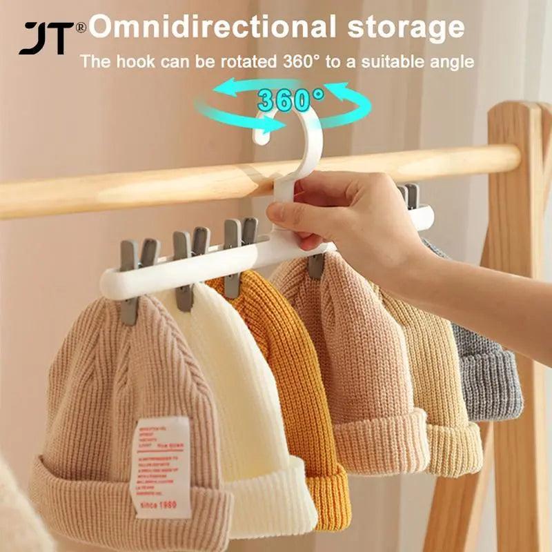 6 Clips Hats Socks Organizer Rack Hanging Peaked Cap Scarf Storage Rack Hanger Multifunctional Closet Wardrobe Storage Holder