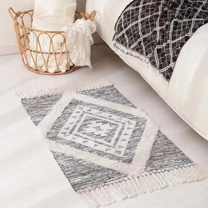 60x90cm Retro Bohemian Hand Woven Tassel Carpet for Home Living Room Window Bedside Linen Rug Table Runner Door Mat Home Decor