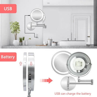 7 Inch Wall Mounted Bathroom Mirror Adjustable LED Makeup Mirror 10X Magnifying Touch Vanity Cosmetic Mirrors with Light