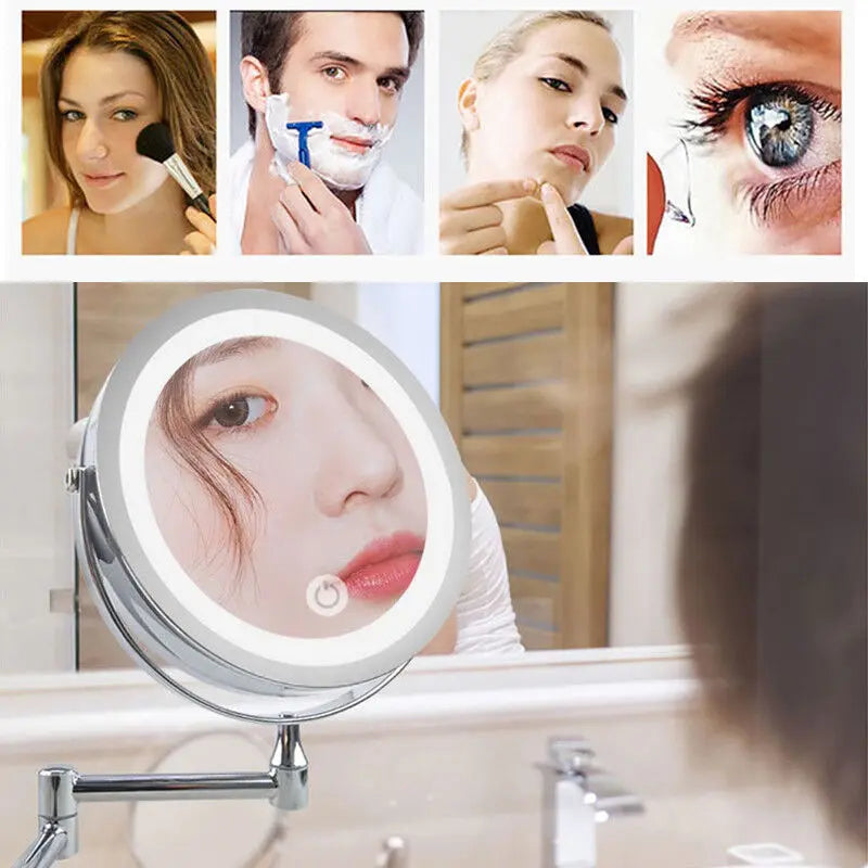 7 Inch Wall Mounted Bathroom Mirror Adjustable LED Makeup Mirror 10X Magnifying Touch Vanity Cosmetic Mirrors with Light