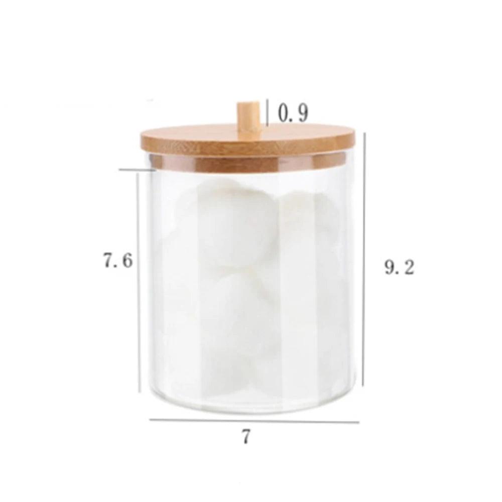 Acrylic Qtips Holder Dispenser Bathroom Jars with Bamboo Lids, Cotton Ball Pad Round Swab Holder for Bathroom Accessories Storag