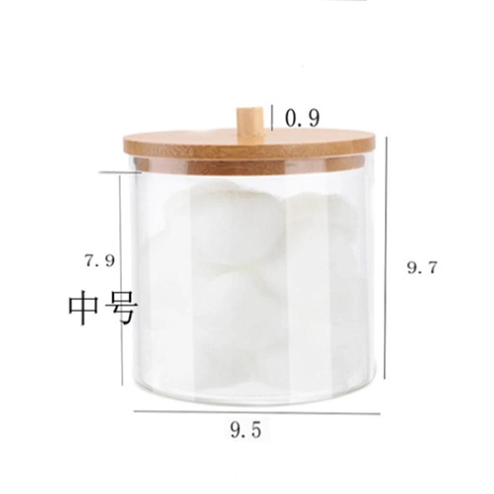 Acrylic Qtips Holder Dispenser Bathroom Jars with Bamboo Lids, Cotton Ball Pad Round Swab Holder for Bathroom Accessories Storag