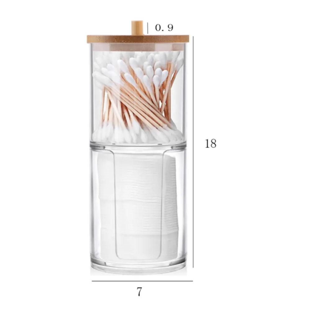 Acrylic Qtips Holder Dispenser Bathroom Jars with Bamboo Lids, Cotton Ball Pad Round Swab Holder for Bathroom Accessories Storag