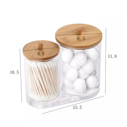 Acrylic Qtips Holder Dispenser Bathroom Jars with Bamboo Lids, Cotton Ball Pad Round Swab Holder for Bathroom Accessories Storag