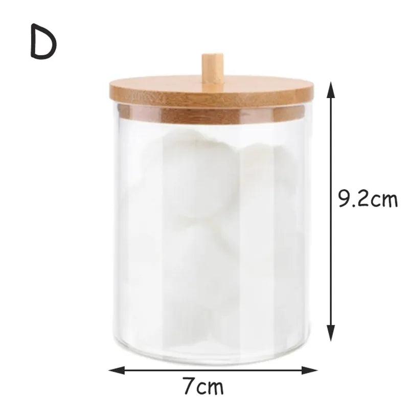 Acrylic Storage Box Bathroom Jar Makeup Organizer Cotton Round Pad Holder Cotton Swab Box Qtip Holder Dispenser with Bamboo Lid