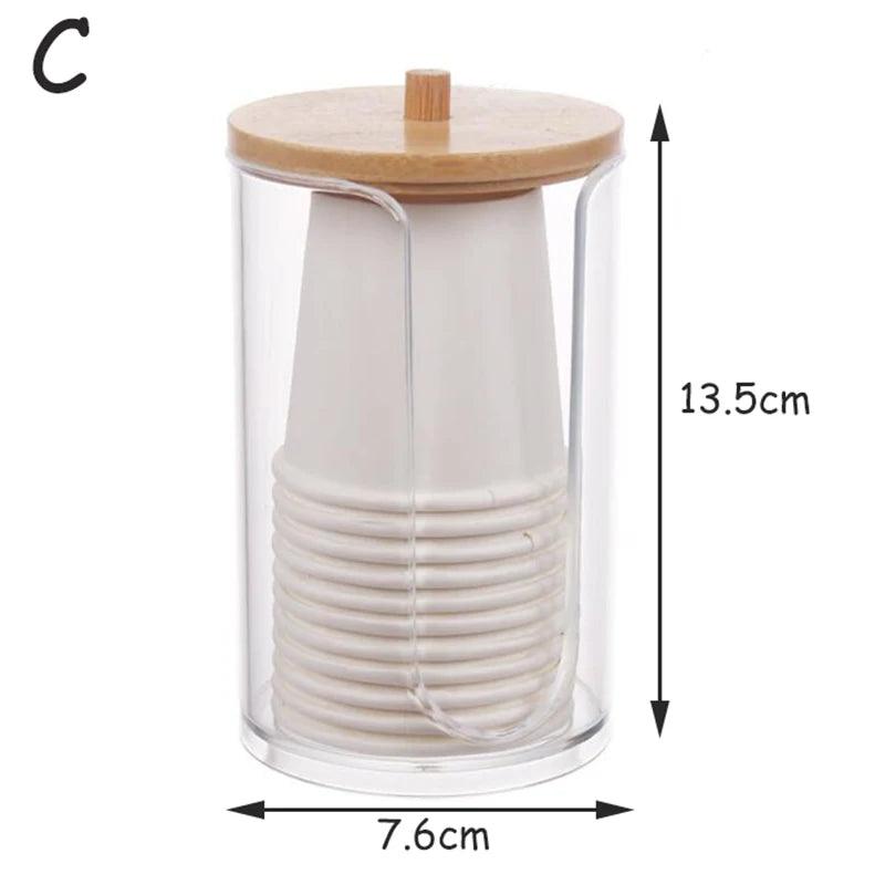 Acrylic Storage Box Bathroom Jar Makeup Organizer Cotton Round Pad Holder Cotton Swab Box Qtip Holder Dispenser with Bamboo Lid