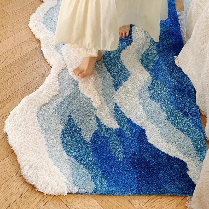 Aesthetic Tufting Ocean Bedroom Rug Soft Fluffy Scenic Wave Bedside Carpet Floor Pad Mat Doormat Home Room Decor