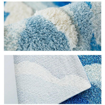 Aesthetic Tufting Ocean Bedroom Rug Soft Fluffy Scenic Wave Bedside Carpet Floor Pad Mat Doormat Home Room Decor