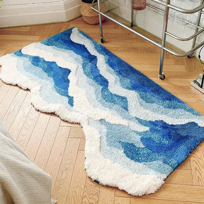 Aesthetic Tufting Ocean Bedroom Rug Soft Fluffy Scenic Wave Bedside Carpet Floor Pad Mat Doormat Home Room Decor