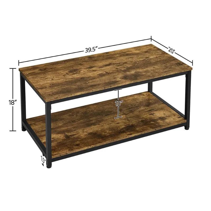 Alden Design Industrial Coffee Table with Storage Shelf, Rustic Brown