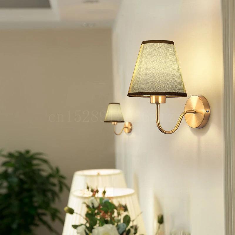 American Fabric Wall Lamp Cloth Lampshade LED Lights Sconces Bedroom Bedside Lamp Living Room Stair Home Decor Interior Lighting