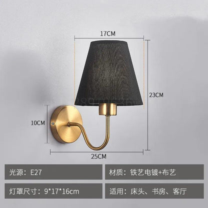 American Fabric Wall Lamp Cloth Lampshade LED Lights Sconces Bedroom Bedside Lamp Living Room Stair Home Decor Interior Lighting