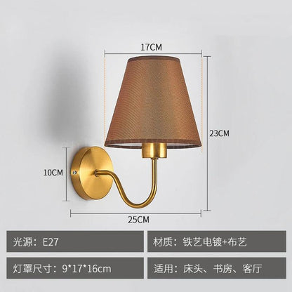 American Fabric Wall Lamp Cloth Lampshade LED Lights Sconces Bedroom Bedside Lamp Living Room Stair Home Decor Interior Lighting