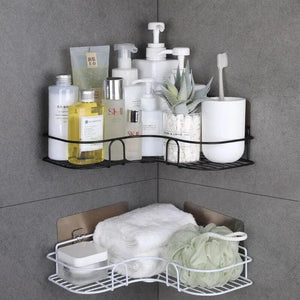 Bathroom Corner Storage Shelves Wall Mounted Rack Shampoo Holder Iron Shower Drain Basket Punch-Free Organizer Bath Accessories