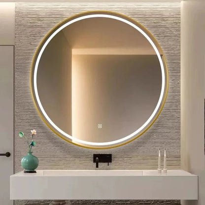 Bathroom Mirror with LED Lights Circle Backlit Illuminated Wall Mounted Lighted Mirror Anti-Fog 3 Colors Change IP65 Dimmable