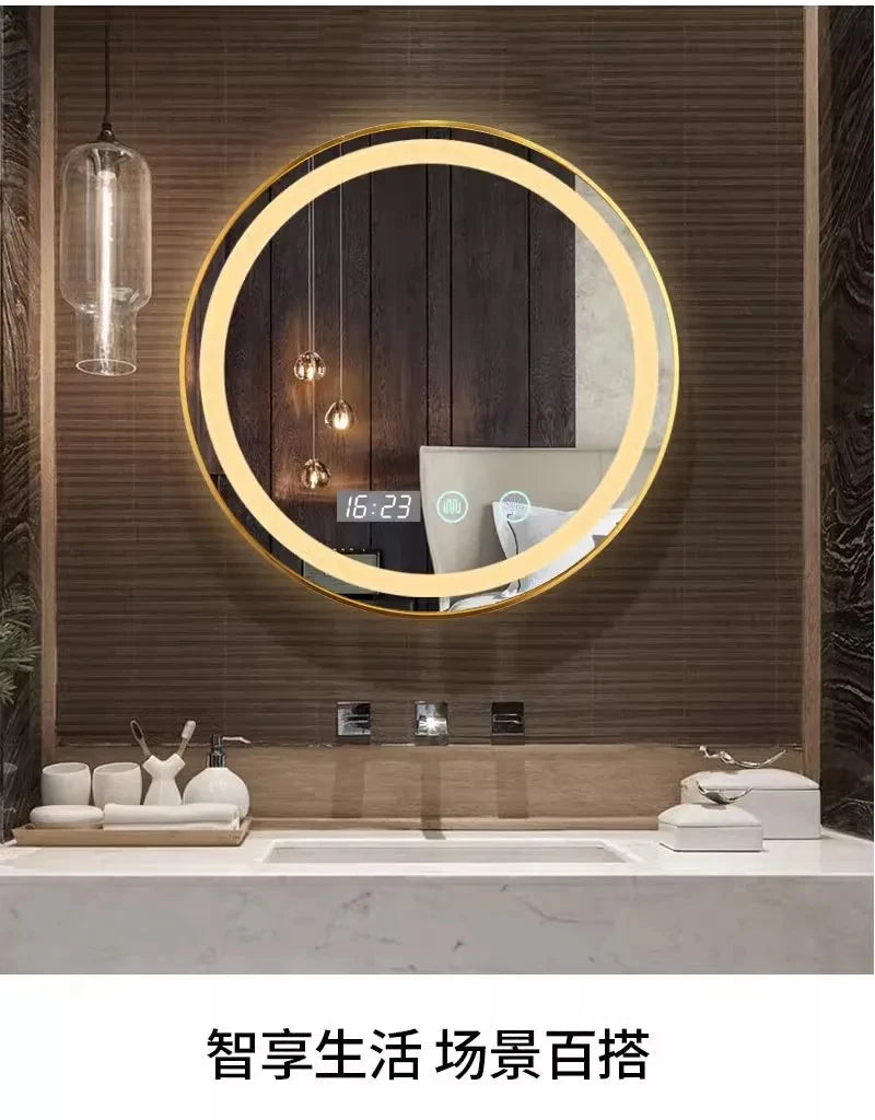 Bathroom Mirror with LED Lights Circle Backlit Illuminated Wall Mounted Lighted Mirror Anti-Fog 3 Colors Change IP65 Dimmable