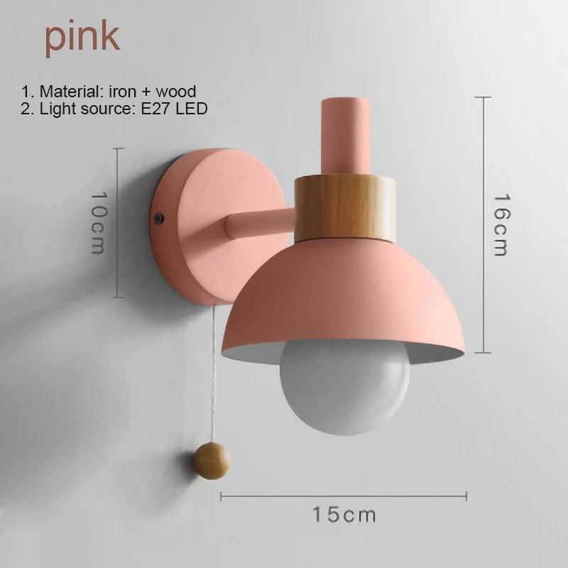 Bedside LED wall lamp with switch Nordic modern E27 wood sconce lights indoor lighting home decor bedroom living room kitchen