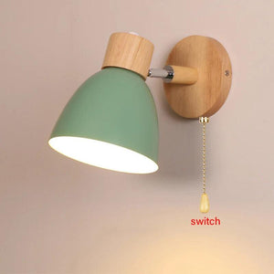 Bedside LED wall lamp with switch Nordic modern E27 wood sconce lights indoor lighting home decor bedroom living room kitchen