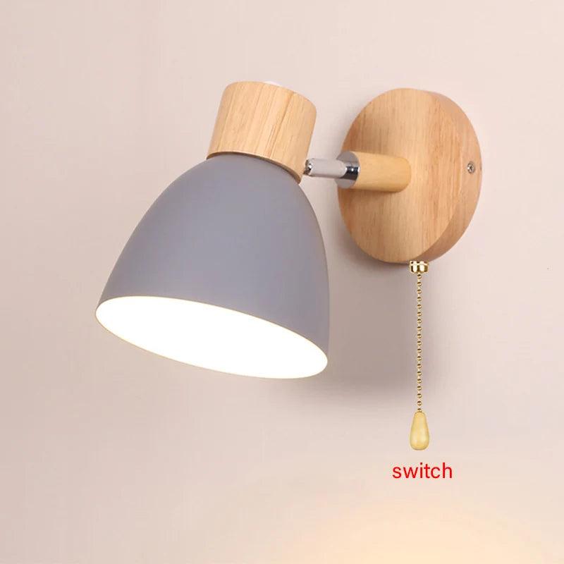 Bedside LED wall lamp with switch Nordic modern E27 wood sconce lights indoor lighting home decor bedroom living room kitchen