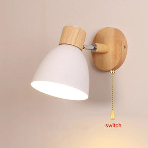 Bedside LED wall lamp with switch Nordic modern E27 wood sconce lights indoor lighting home decor bedroom living room kitchen