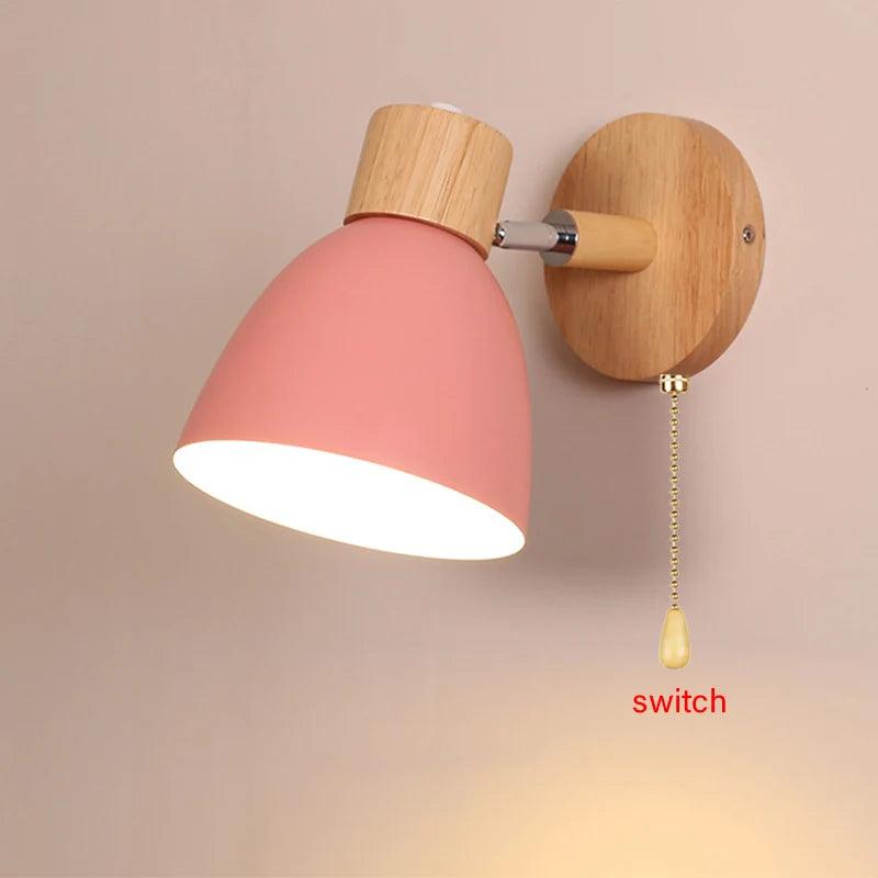 Bedside LED wall lamp with switch Nordic modern E27 wood sconce lights indoor lighting home decor bedroom living room kitchen