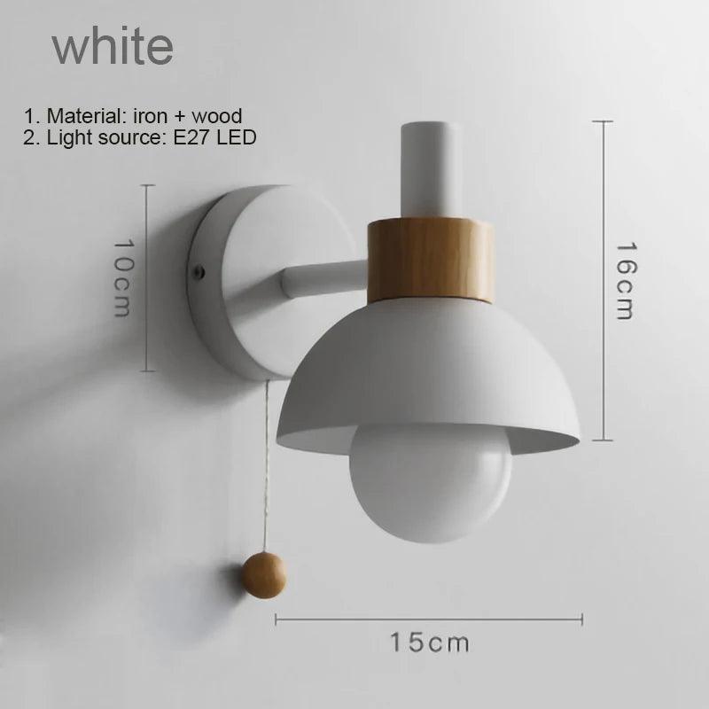 Bedside LED wall lamp with switch Nordic modern E27 wood sconce lights indoor lighting home decor bedroom living room kitchen
