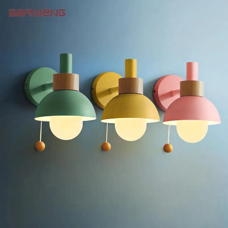 Bedside LED wall lamp with switch Nordic modern E27 wood sconce lights indoor lighting home decor bedroom living room kitchen