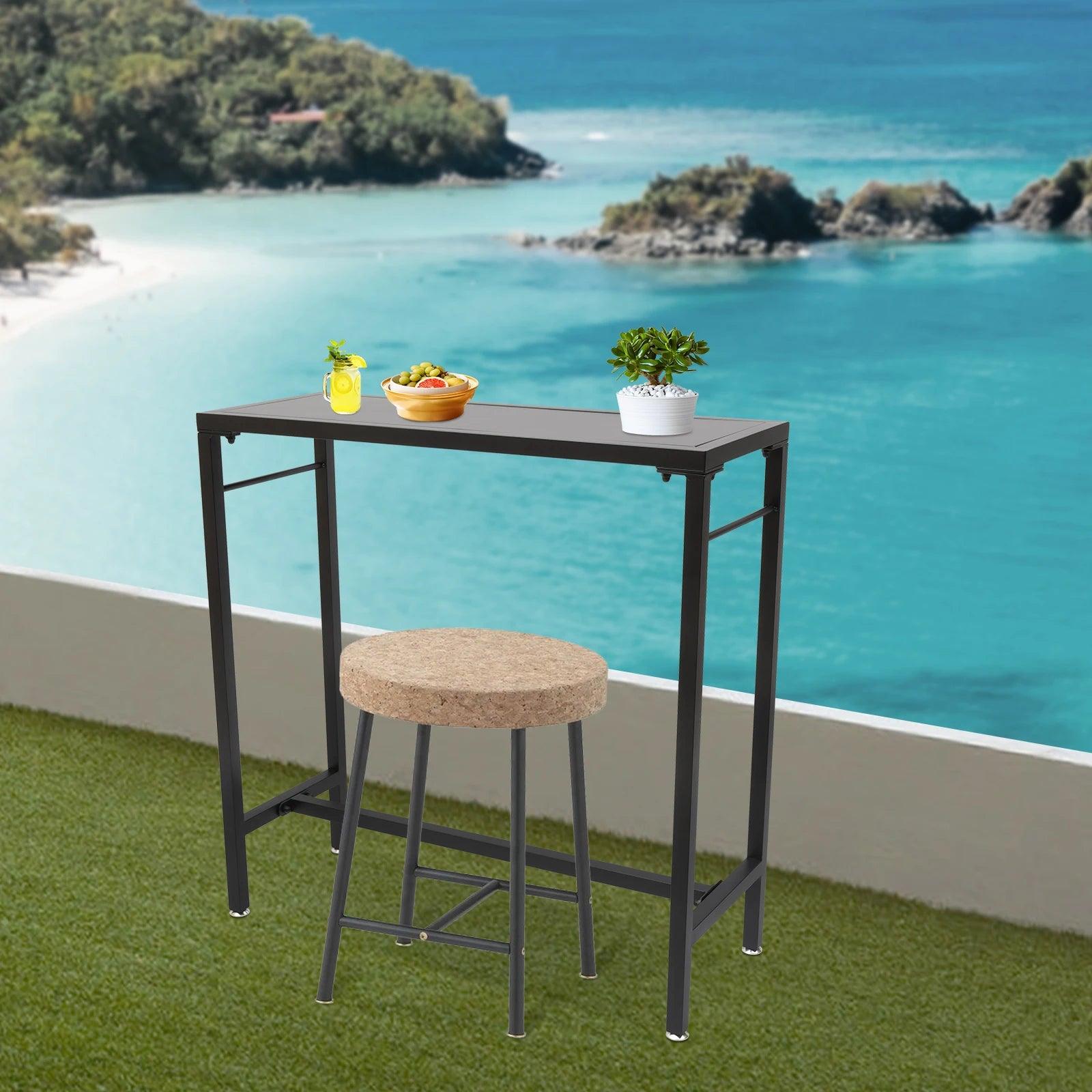 Black Bar Table 47/39'' Tall Patio Table Pub Height Dining Table Rectangle Kitchen Industrial Metal Bar Table Patio Balcony