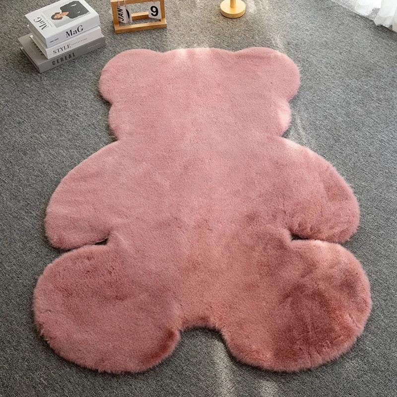 Children's Room Floor Mat Sofa Living Room Carpet Bay Window Imitation Rabbit Fur Bear Rugs for Bedroom Kawaii Rug Faux Fur