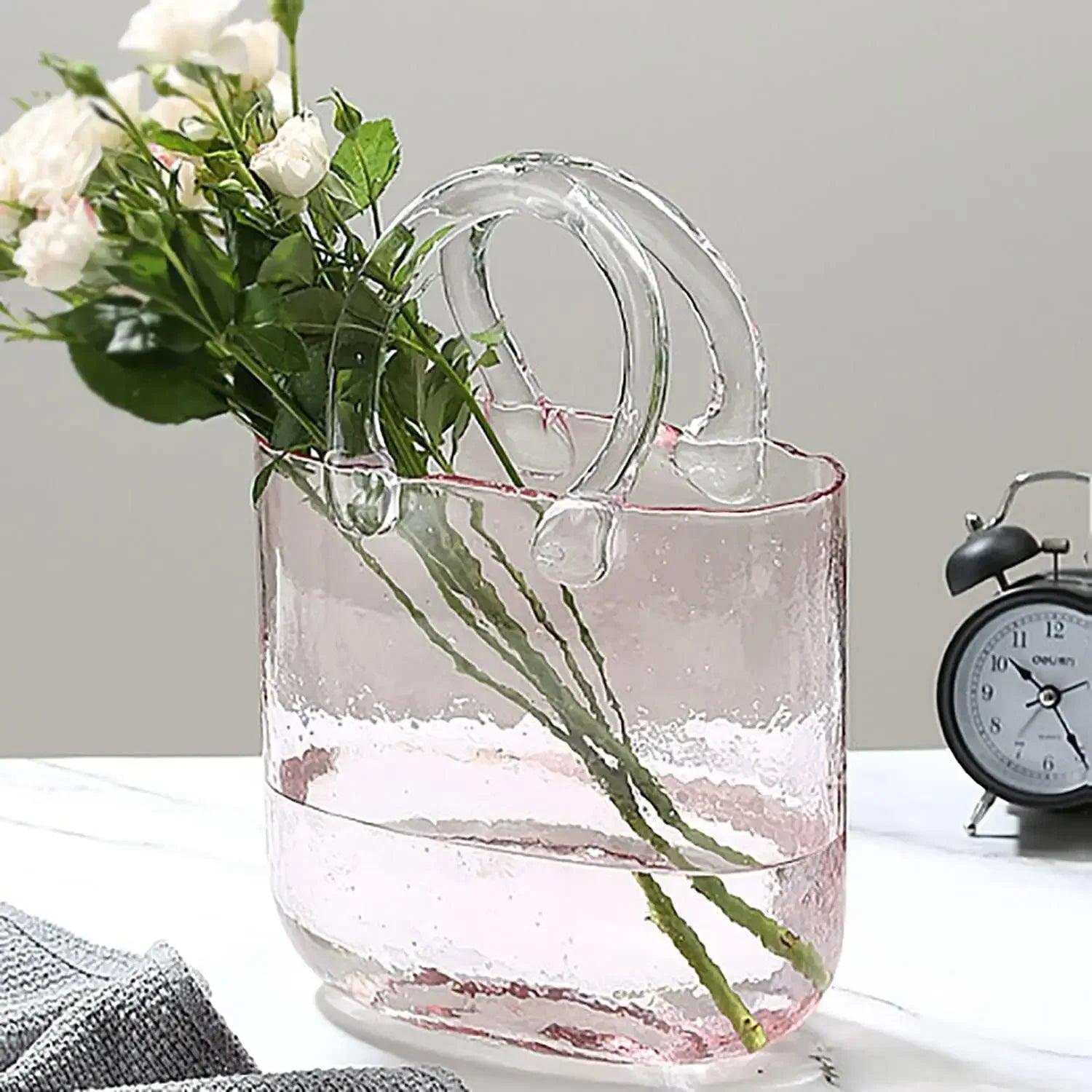 Clear Glass Bag vase Clear Cool & Cute vase for centerpieces Fish Bowl Handbag Unique Flower vase Decorative