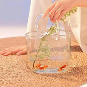 Clear Glass Bag vase Clear Cool & Cute vase for centerpieces Fish Bowl Handbag Unique Flower vase Decorative