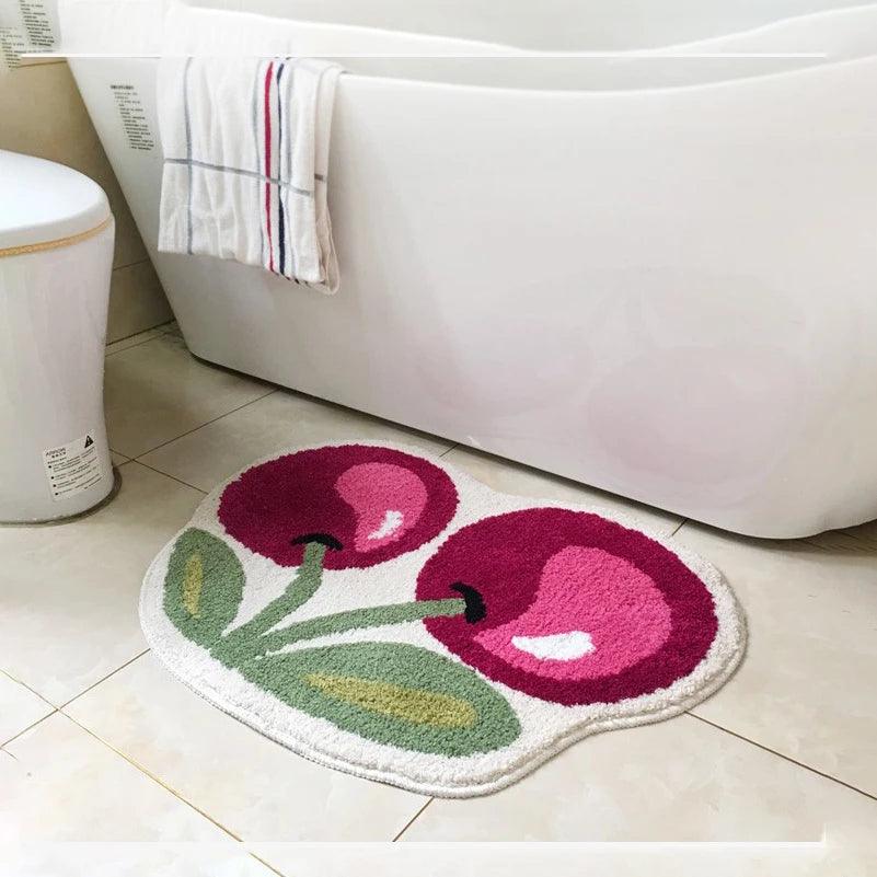 Cute Cherry Tufting Carpet Door Mat Soft Thick Fluffy Tuftted Bathroom Absorbent Rug Toilet Kitchen Entrance Floor Mat Foot Pad